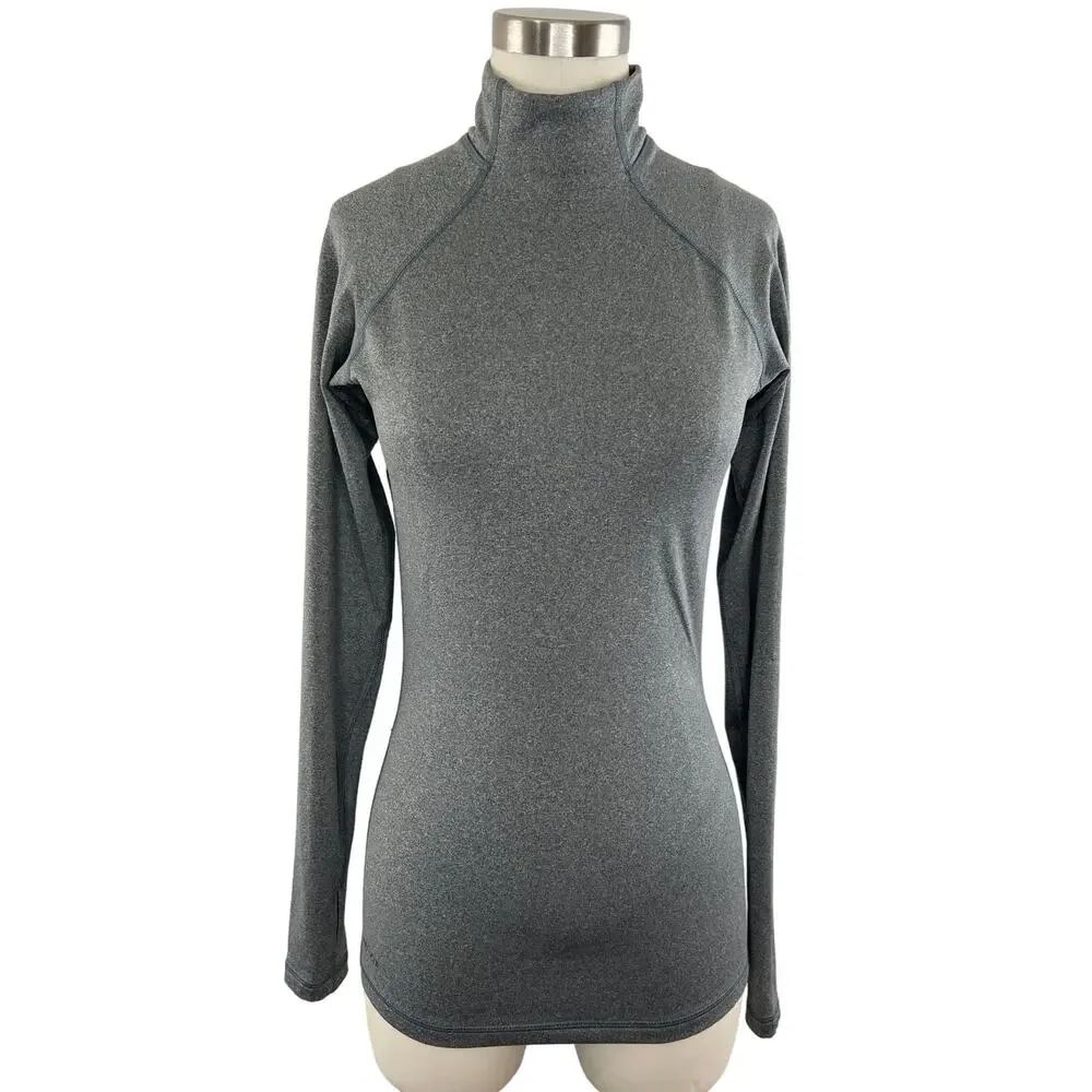 NIKE Pro Dri-Fit Women's Gray Long Sleeve Turtleneck Slim Athletic Top S Small